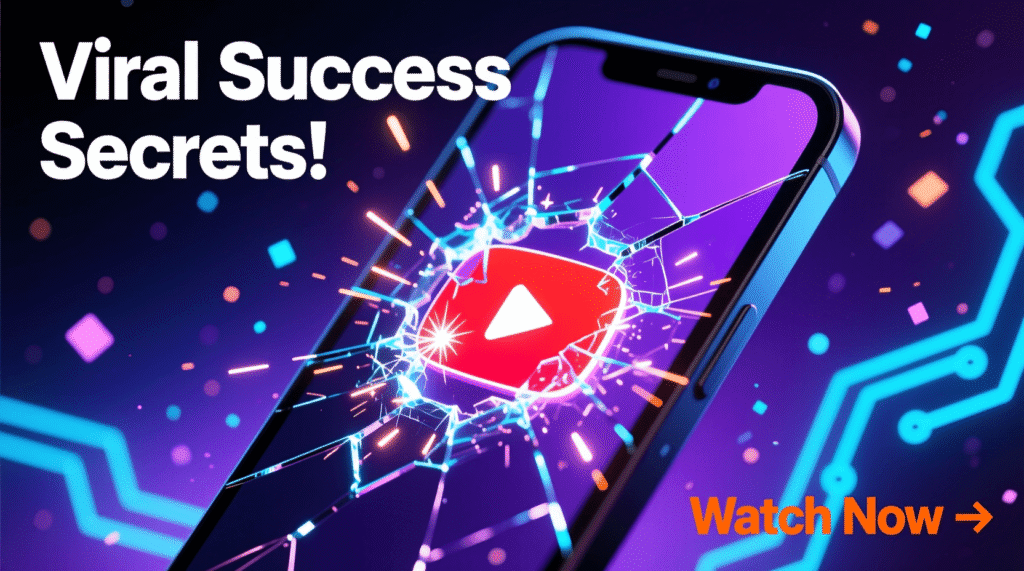 A smartphone screen displaying a shattered effect with the YouTube play icon in the center, overlaid with the text Viral Success Secrets! and Watch Now—perfect inspiration for your next AI video or YouTube content creation journey. Uploaded on aifreeforever.com