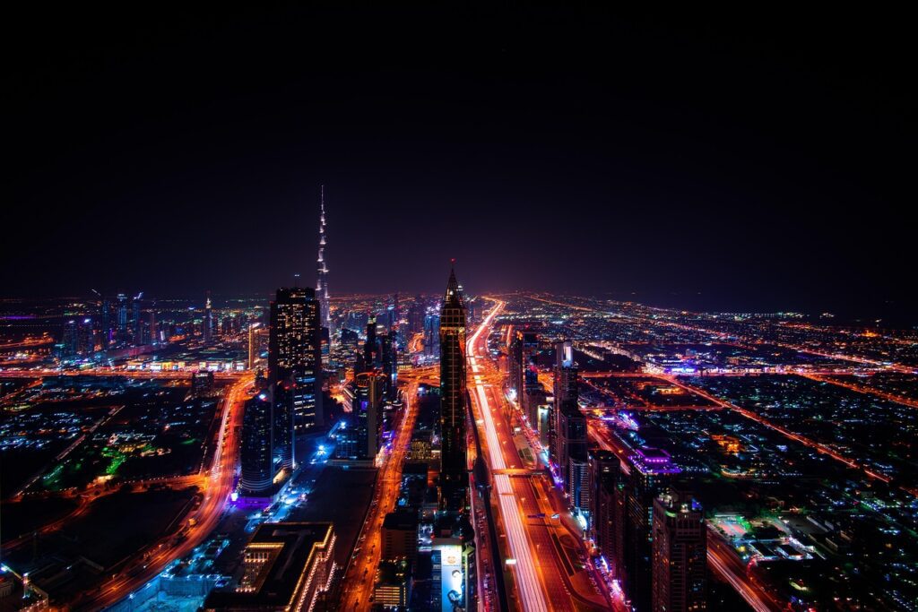 dubai, skyscraper, city lights, skyline, aerial view, city view, night photography, urban landscape, cityscape, emirates, travel, architecture, urban, modern, downtown, landmark, landscape, long exposure, night, dubai, dubai, dubai, dubai, dubai