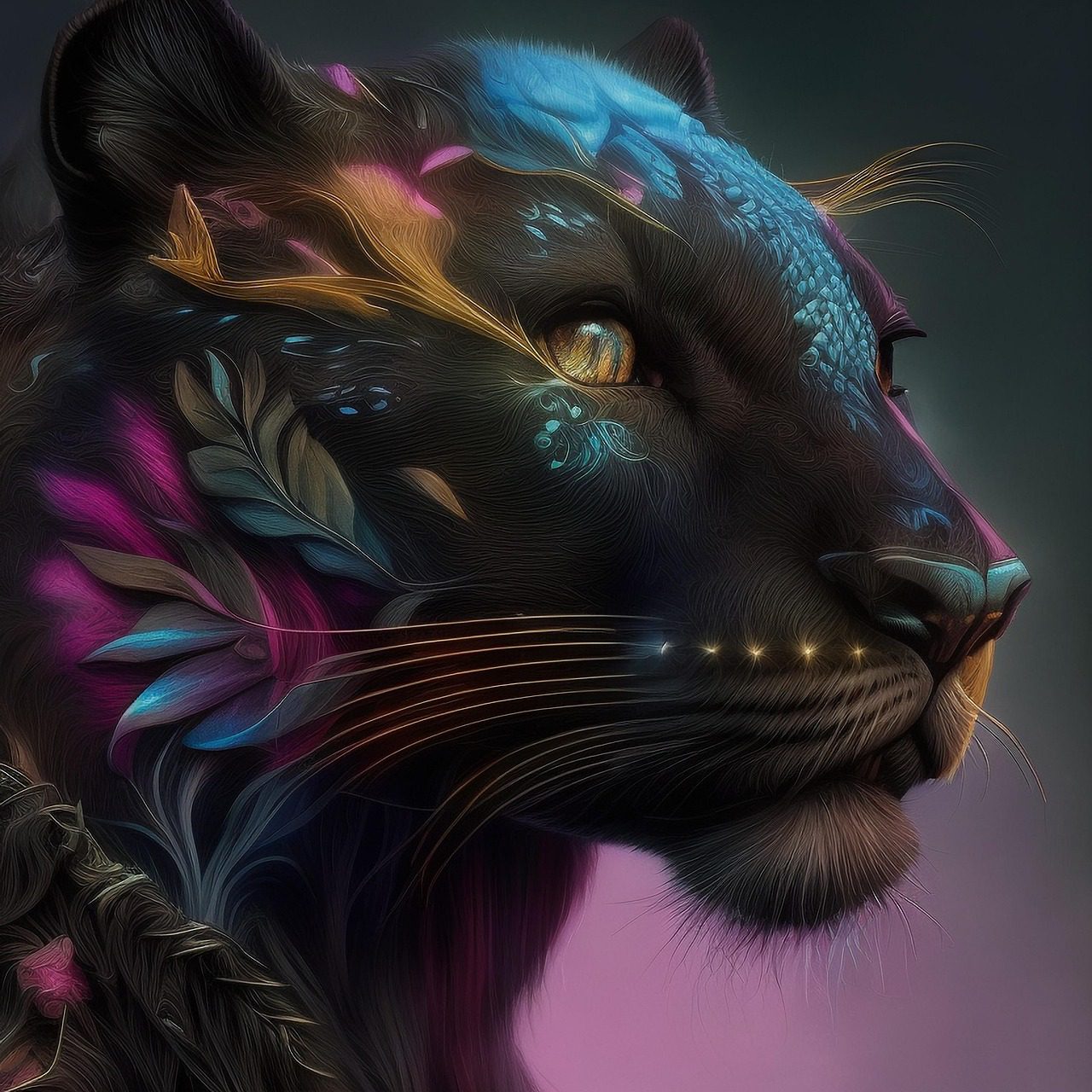 panther, art, ai art, animal, nature, flowers, black panther, aesthetic, portrait