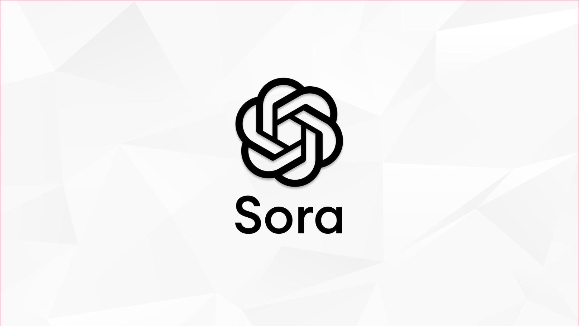 A black geometric knot logo above the word Sora on a white, abstract polygonal background. .Uploaded on aifreeforever.com