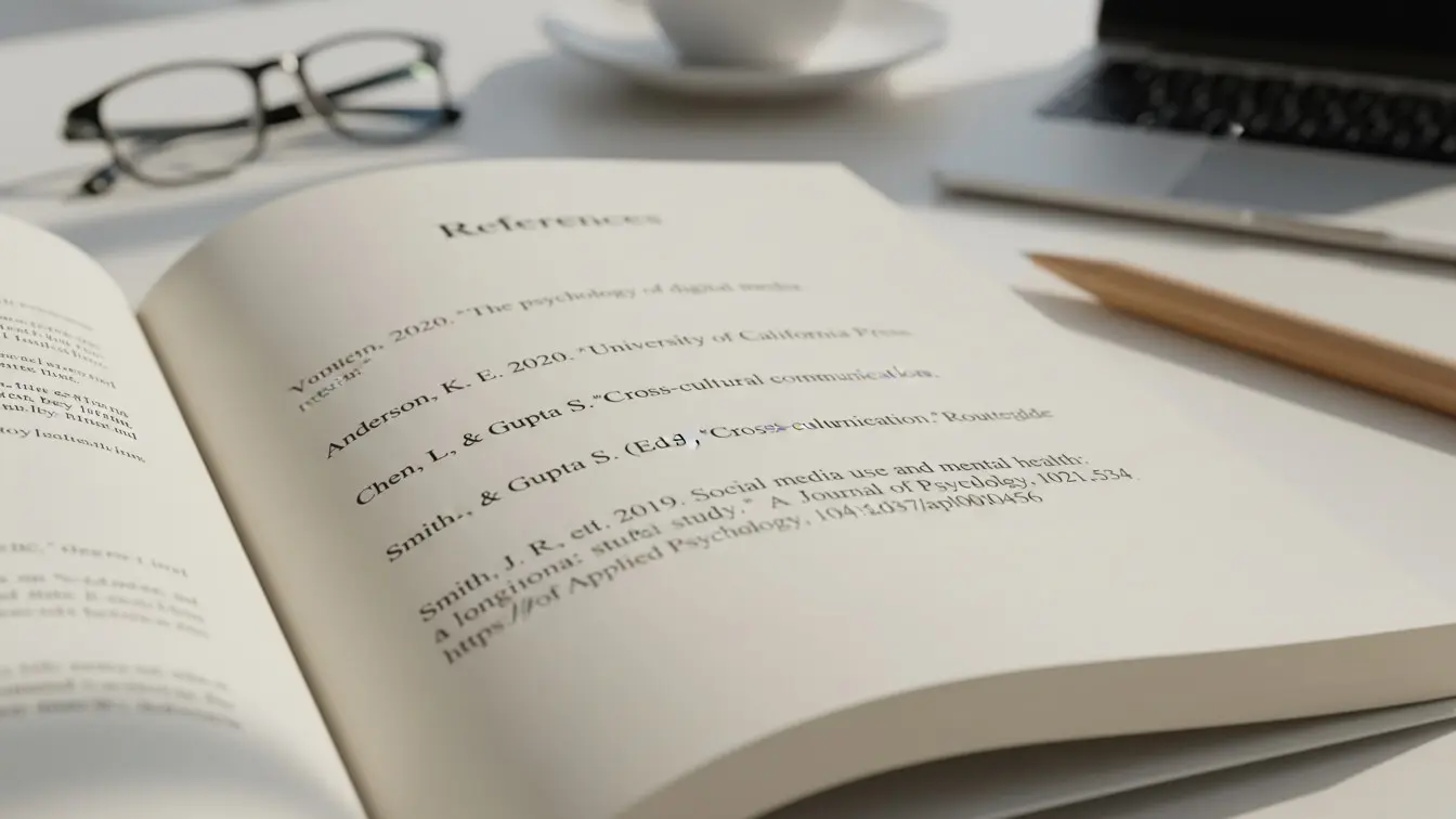 An open book displays an APA References page next to a pencil, eyeglasses, a laptop, and a coffee cup on a bright desk. Uploaded on aifreeforever.com