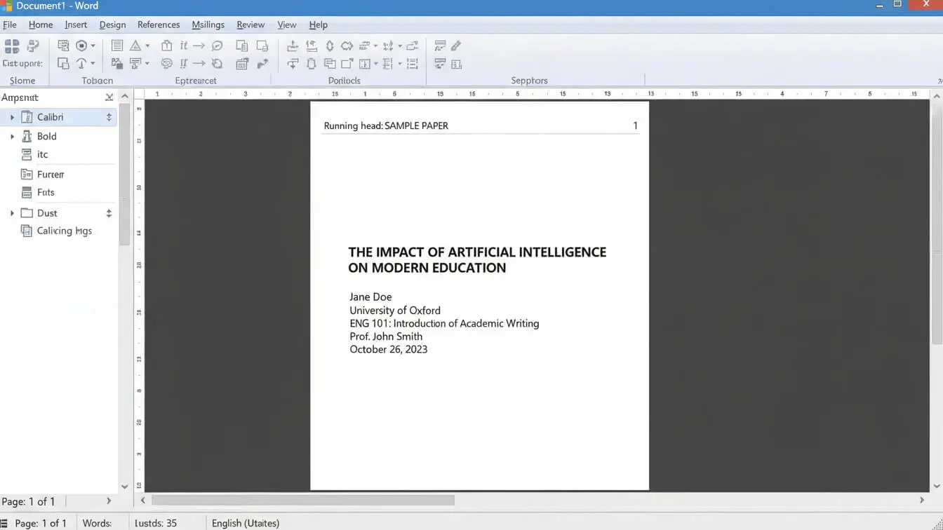 A computer screen displays a document titled The Impact of Artificial Intelligence on Modern Education with author, course, professor, and date details in APA title page format. Uploaded on aifreeforever.com