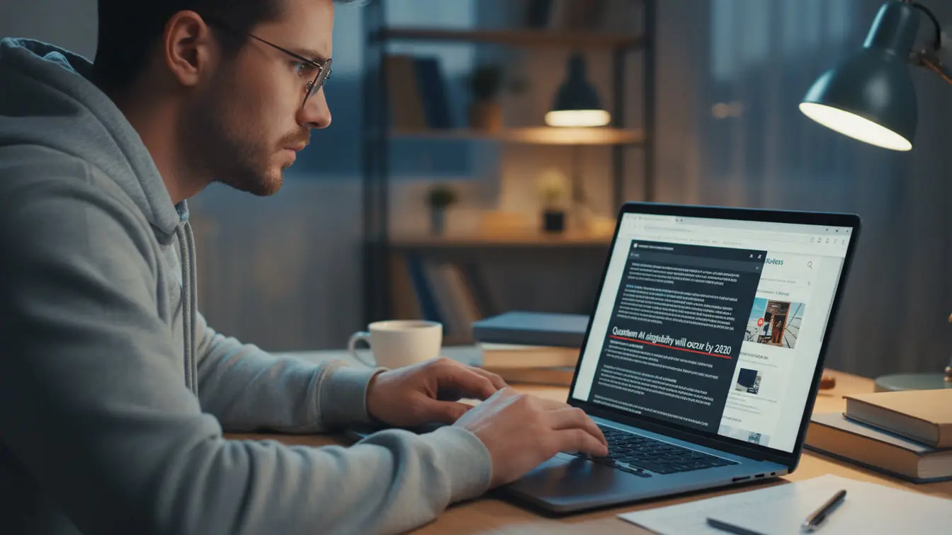 A person wearing glasses and a hoodie works on a laptop, exploring the best AI tools, at a desk with a notebook, pen, and coffee cup in a dimly lit room. Uploaded on aifreeforever.com