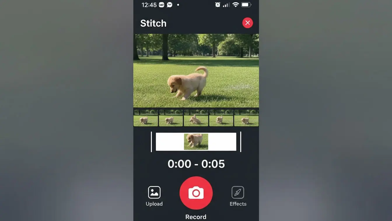 A smartphone screen displays a video editing app showing a puppy running on grass, with timeline thumbnails and editing controls below—perfect for creating TikTok Duets or jumping on viral trends. Uploaded on aifreeforever.com