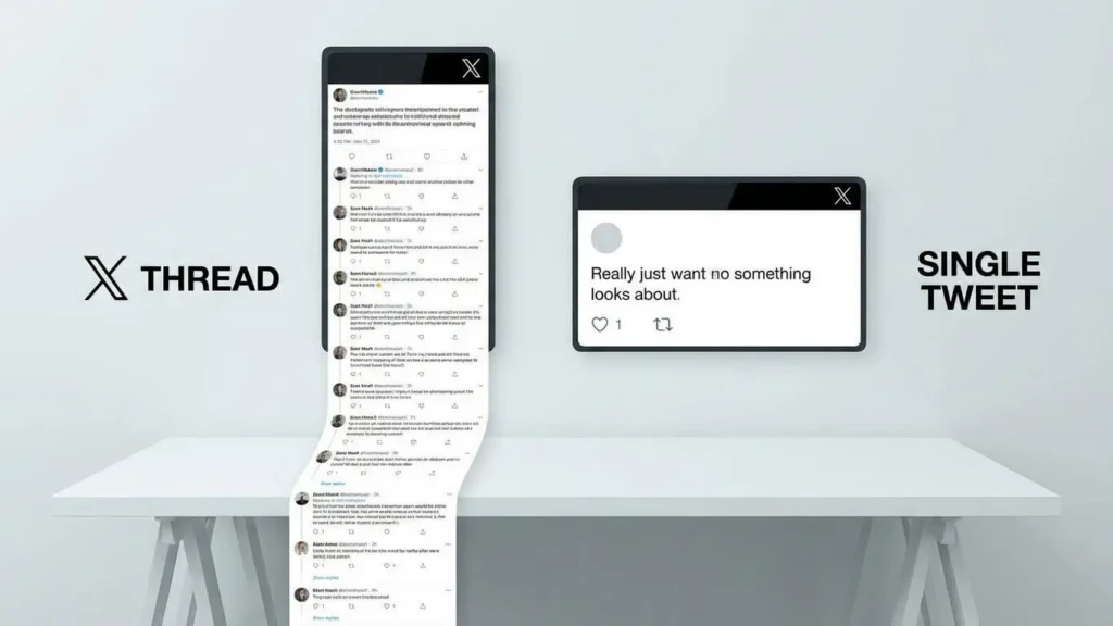 A graphic compares a quoted Twitter thread on the left with a single tweet on the right, both displayed above a white desk against a plain wall. Uploaded on aifreeforever.com