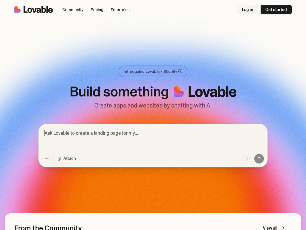 Screenshot of the Lovable website homepage featuring a chat interface to create apps and websites with AI, set against a vibrant gradient background—showcasing one of the best coding apps and highlighting 2026’s top vibe coding apps. Uploaded on aifreeforever.com