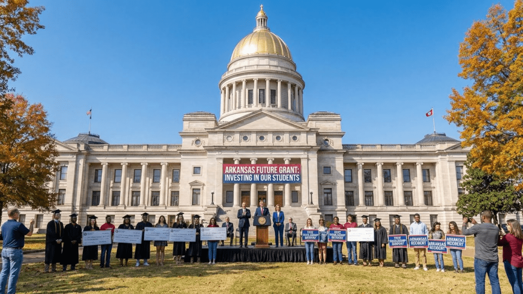 Arkansas state capitol building in Little Rock presenting state-funded scholarship programs to Arkansas residents 