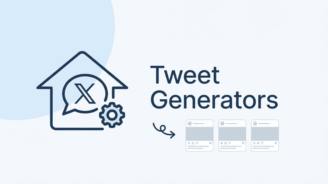 A graphic with a house, an X speech bubble, and a gear next to the text Tweet Generators highlights tools like an x post generator for real estate agents, with three stylized social media post icons below. Uploaded on aifreeforever.com
