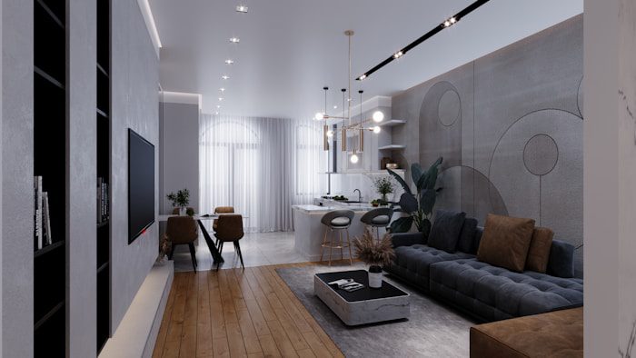 a living room filled with furniture and a flat screen tv
