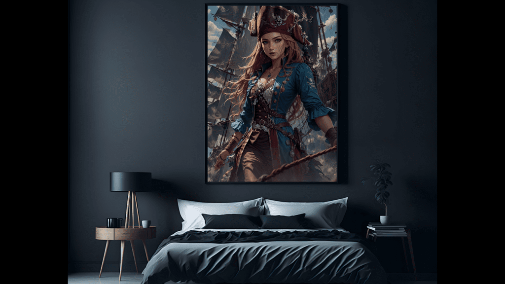 bed, room, furniture, wall art, pirate, one piece, series, manga