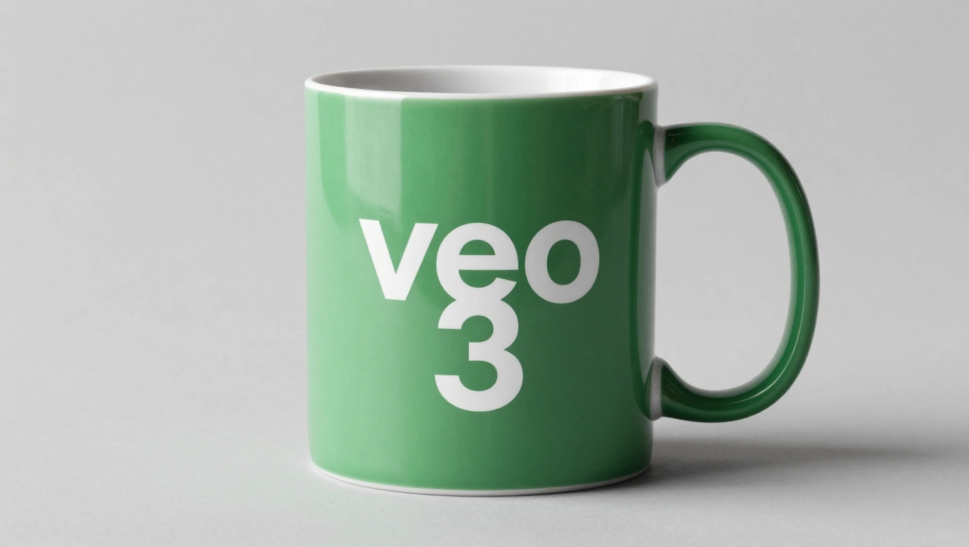 A green ceramic mug with the text veo 3 printed in bold white letters on its side, perfect for brainstorming Veo prompt ideas, placed against a plain light gray background. Uploaded on aifreeforever.com