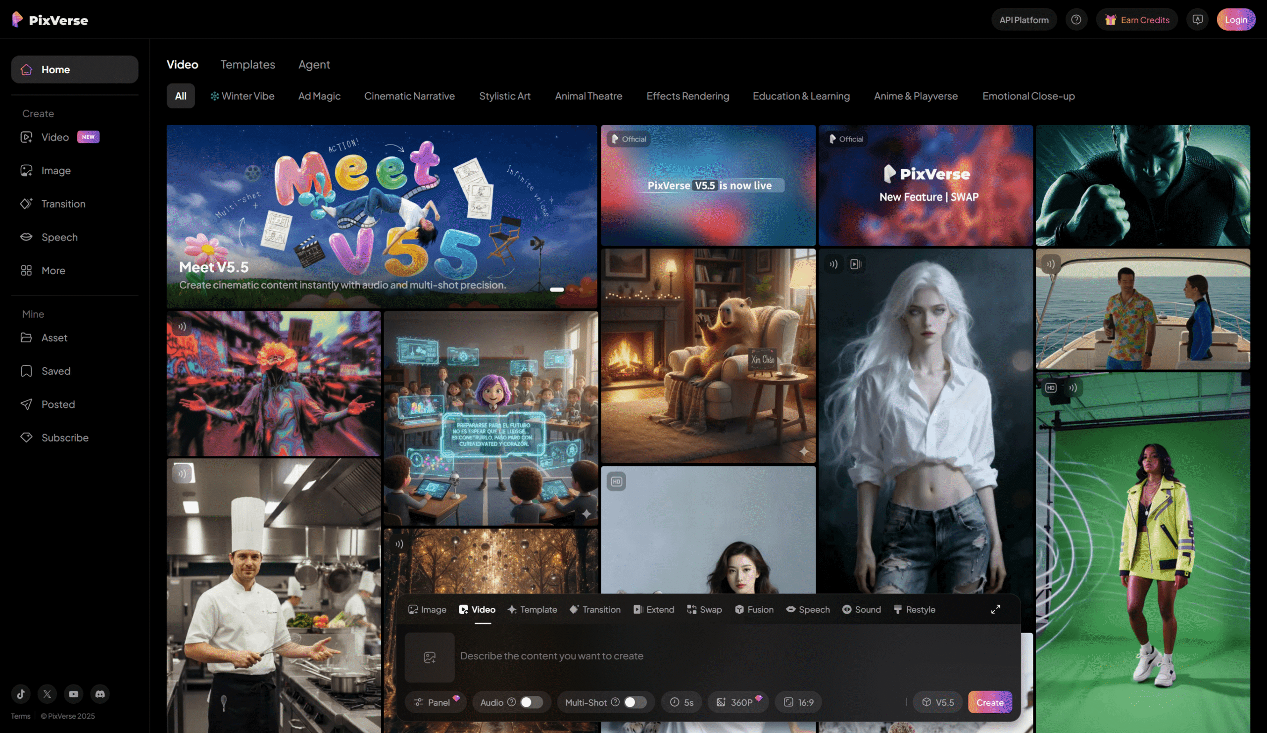 PixVerse interface displaying image to video AI options, the best AI models, templates, and a grid of diverse sample videos—including digital art, people, and vibrant 2026-inspired scenes. Uploaded on aifreeforever.com