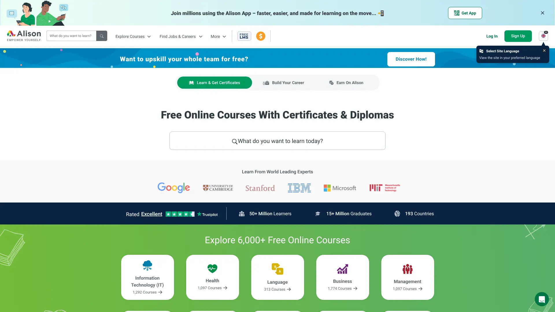 Screenshot of 6. Alison – 100% Free Certificates and Diplomas