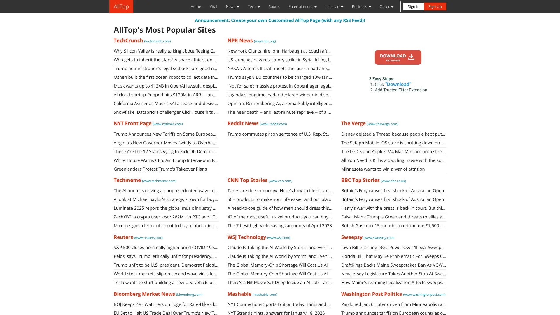 Screenshot of 11. AllTop
