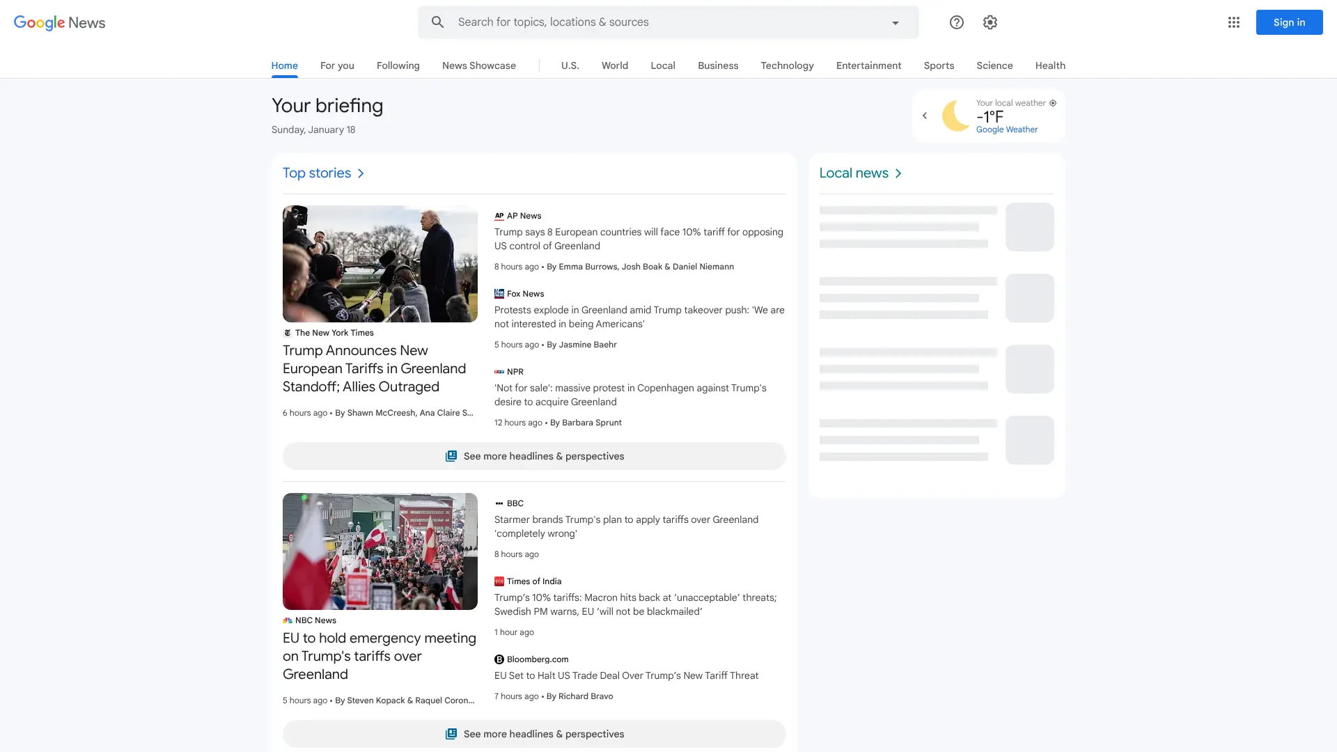 Screenshot of 1. Google News