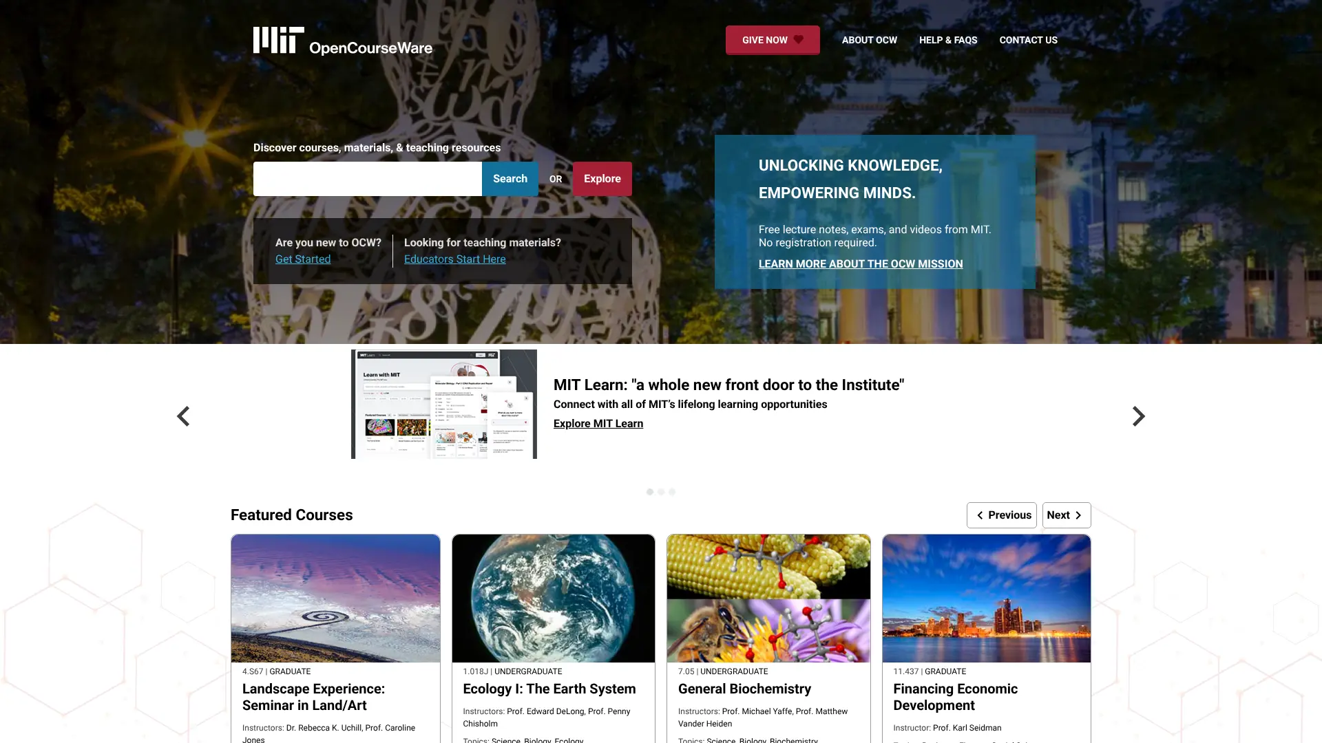 Screenshot of 3. MIT OpenCourseWare – World-Class Education Free