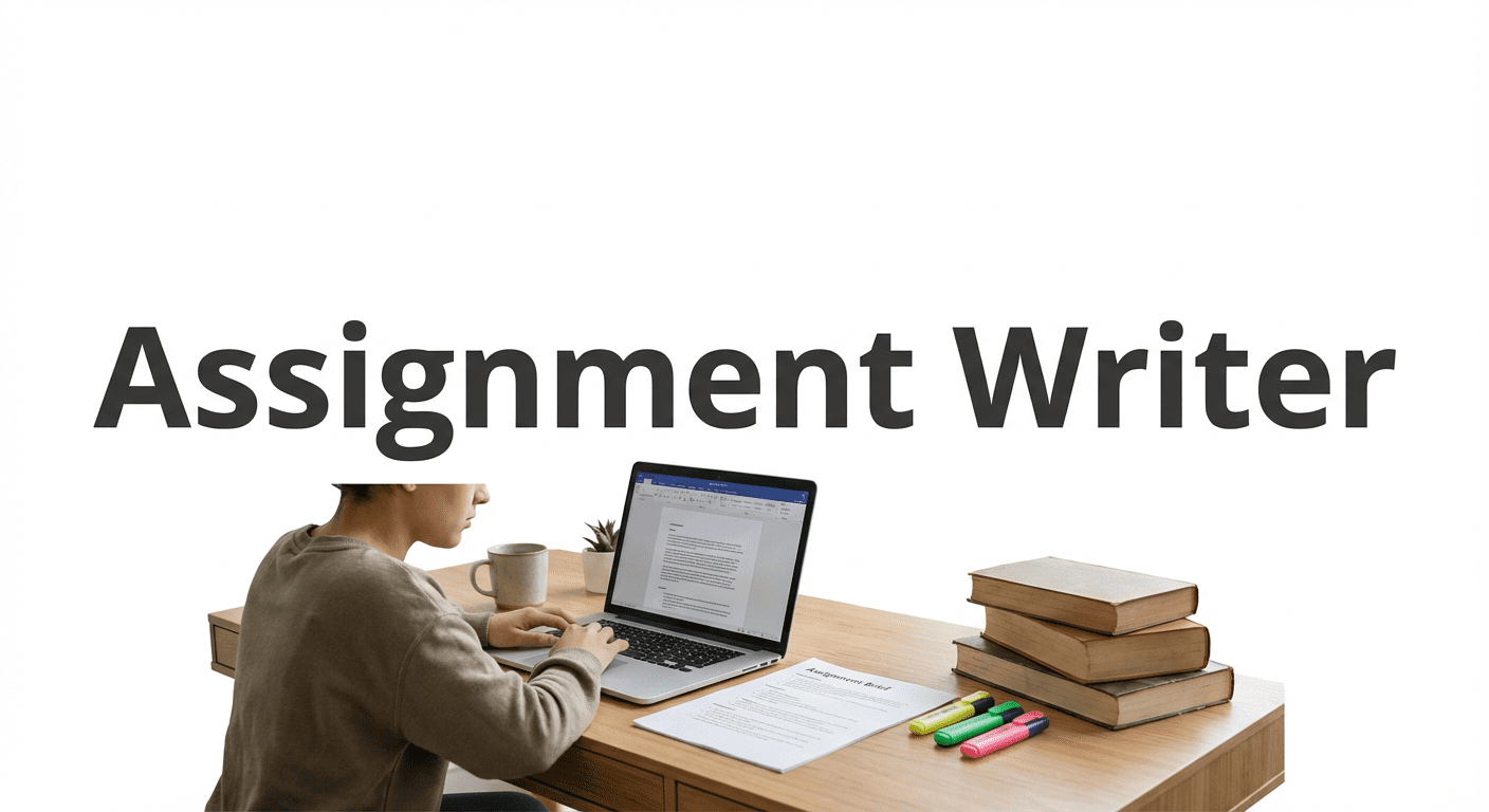 AI assignment writer tool showing topic input, subject selection, and generated academic draft