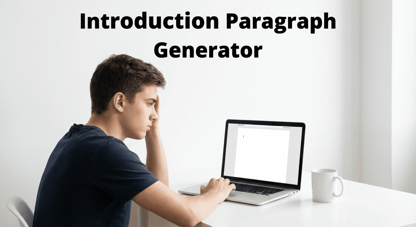 Introduction paragraph generator tool showing topic input and generated essay intro with hook and thesis