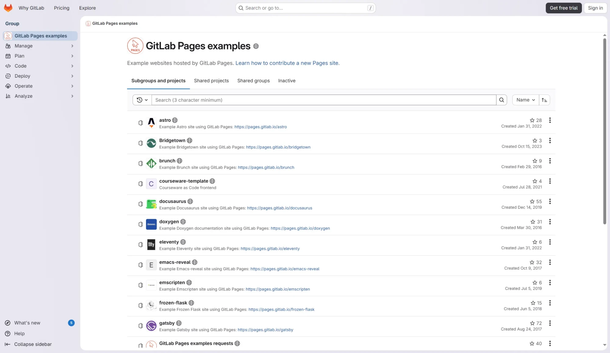 GitLab Pages screenshot