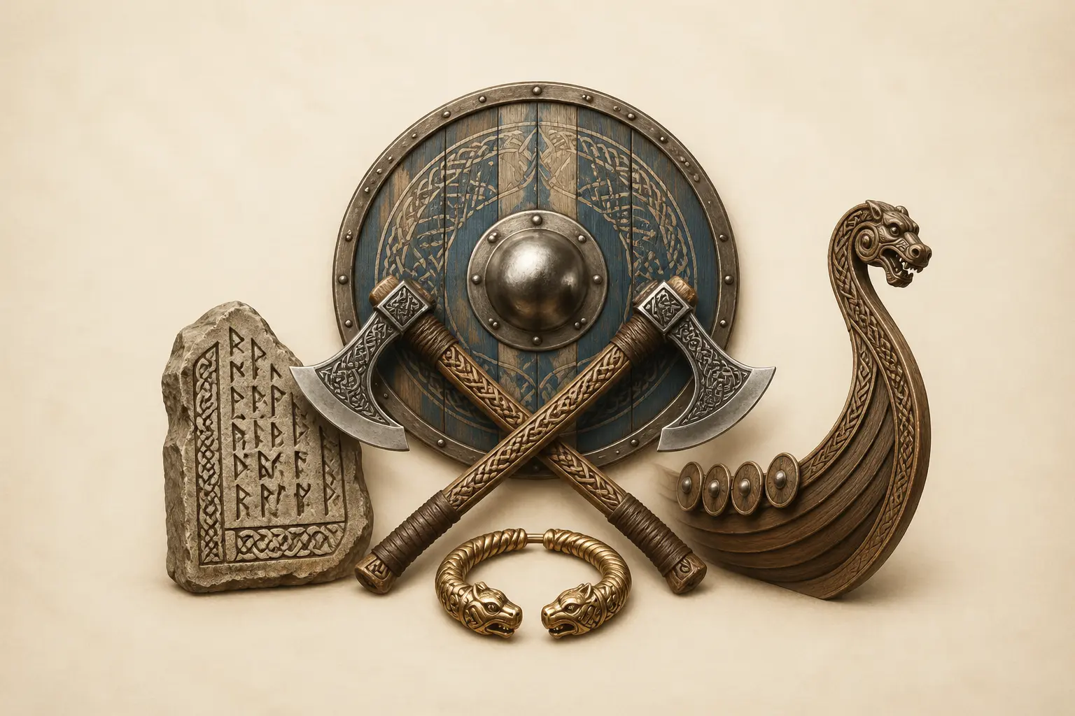Viking names example artwork with Old Norse runes and longship motifs