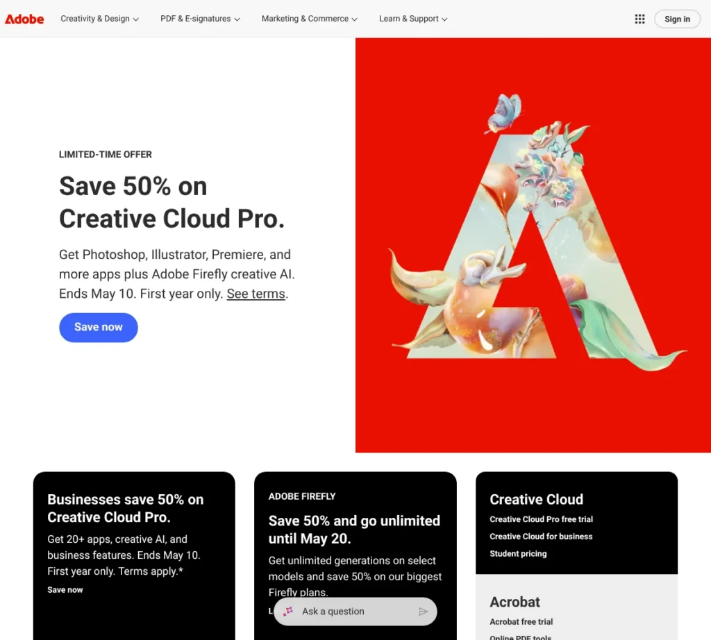 Adobe homepage screenshot