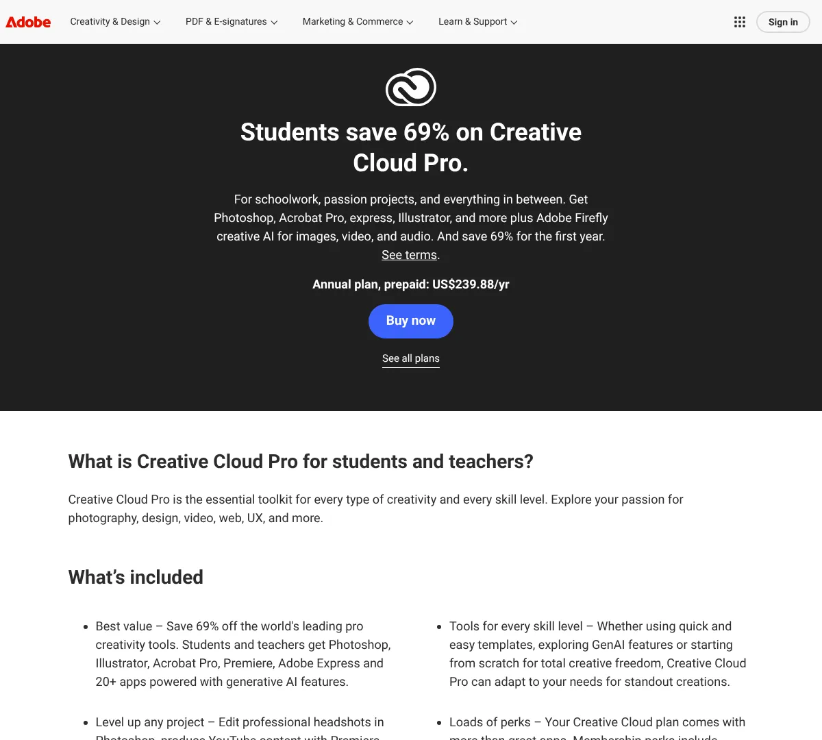 Adobe student discount screenshot of https://www.adobe.com/products/pricing-info/ccste-pricing-info.html