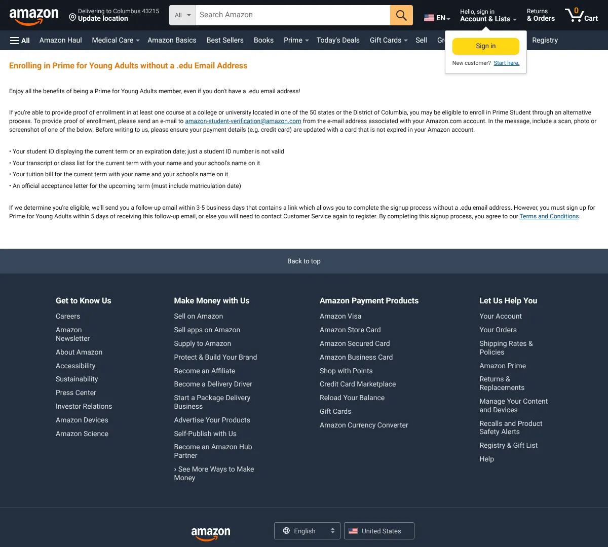 Amazon student discount screenshot of https://www.amazon.com/b?ie=UTF8&node=23984694011