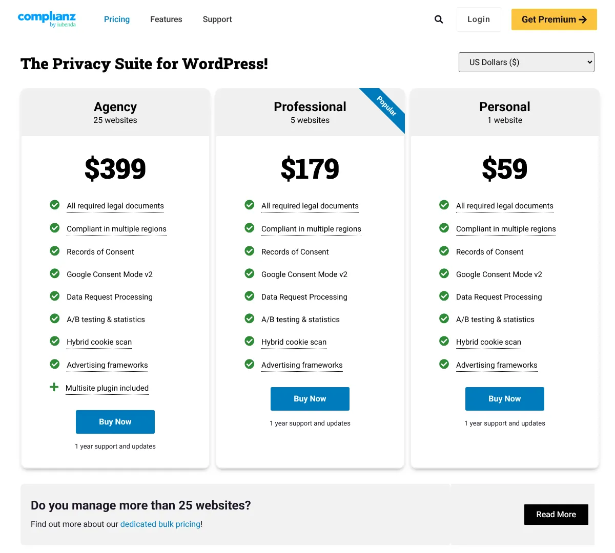 Complianz pricing screenshot