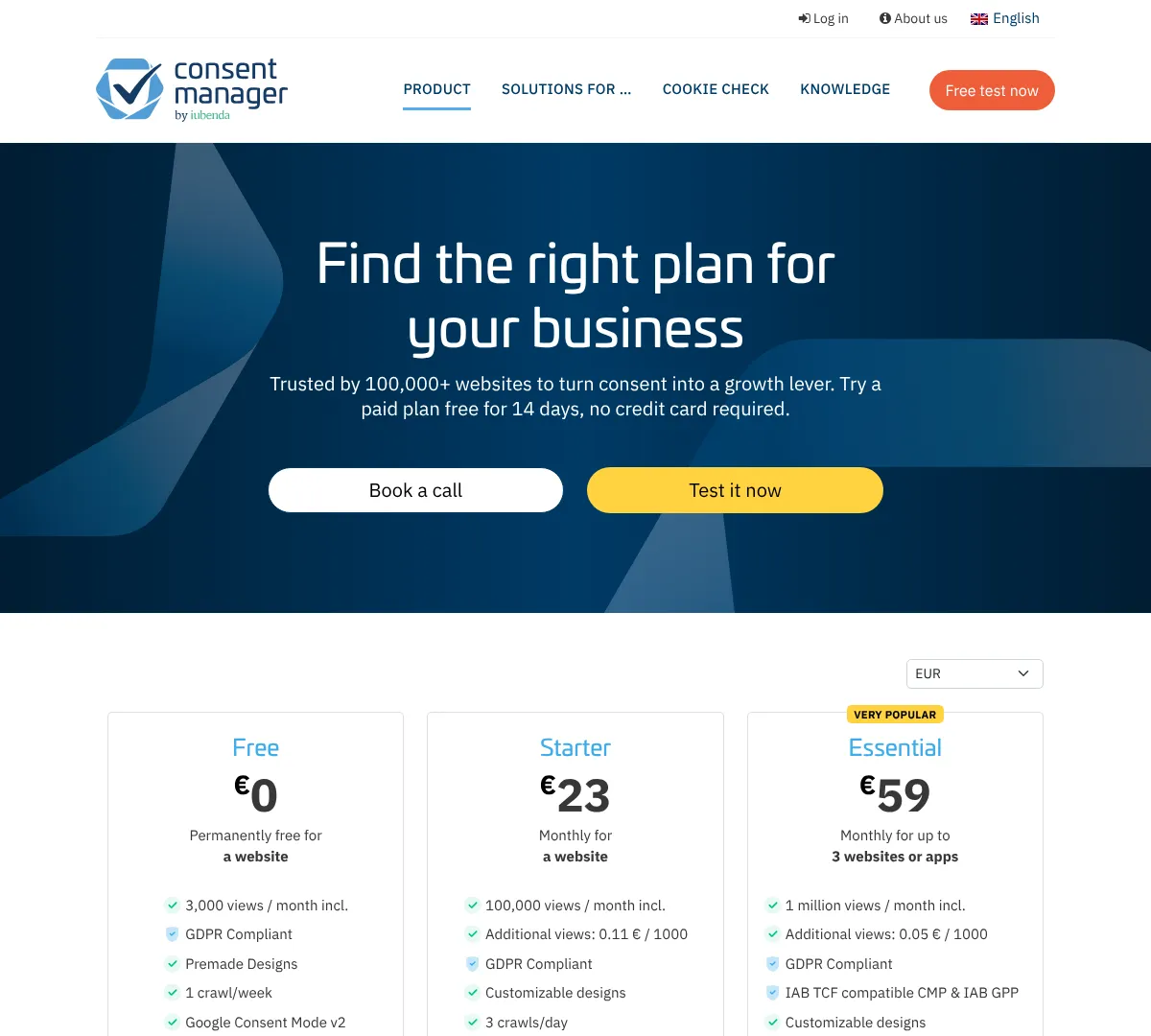 Consentmanager pricing screenshot