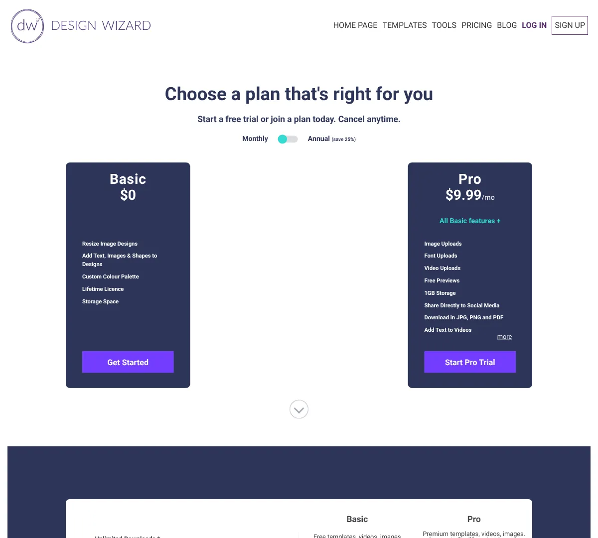 Designwizard pricing screenshot