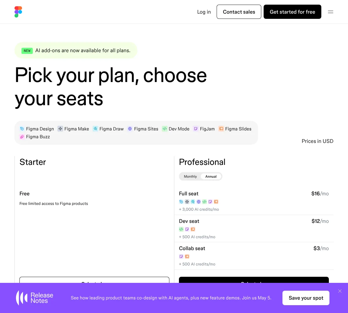 Figma pricing screenshot