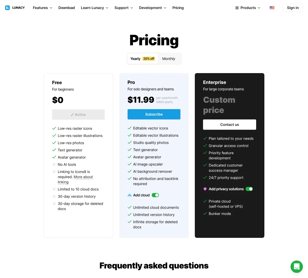 Icons8 pricing screenshot
