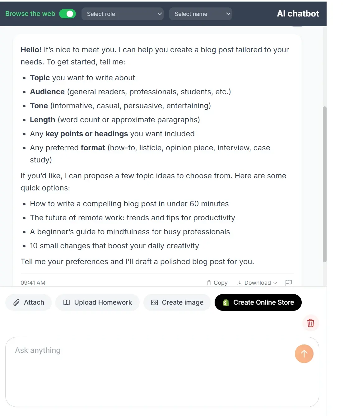 Start an AI Chat with GPT-5 without login