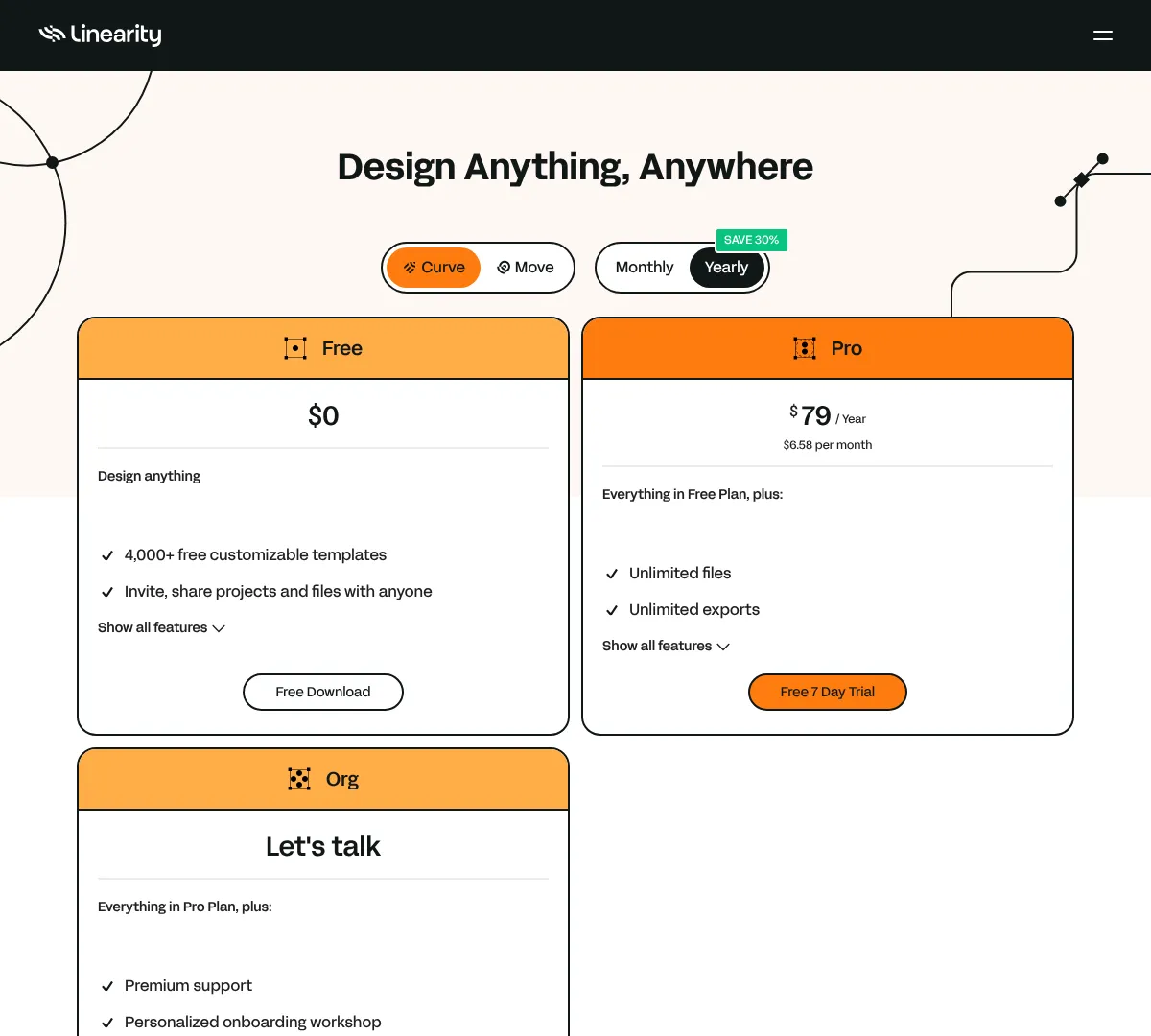 Linearity pricing screenshot
