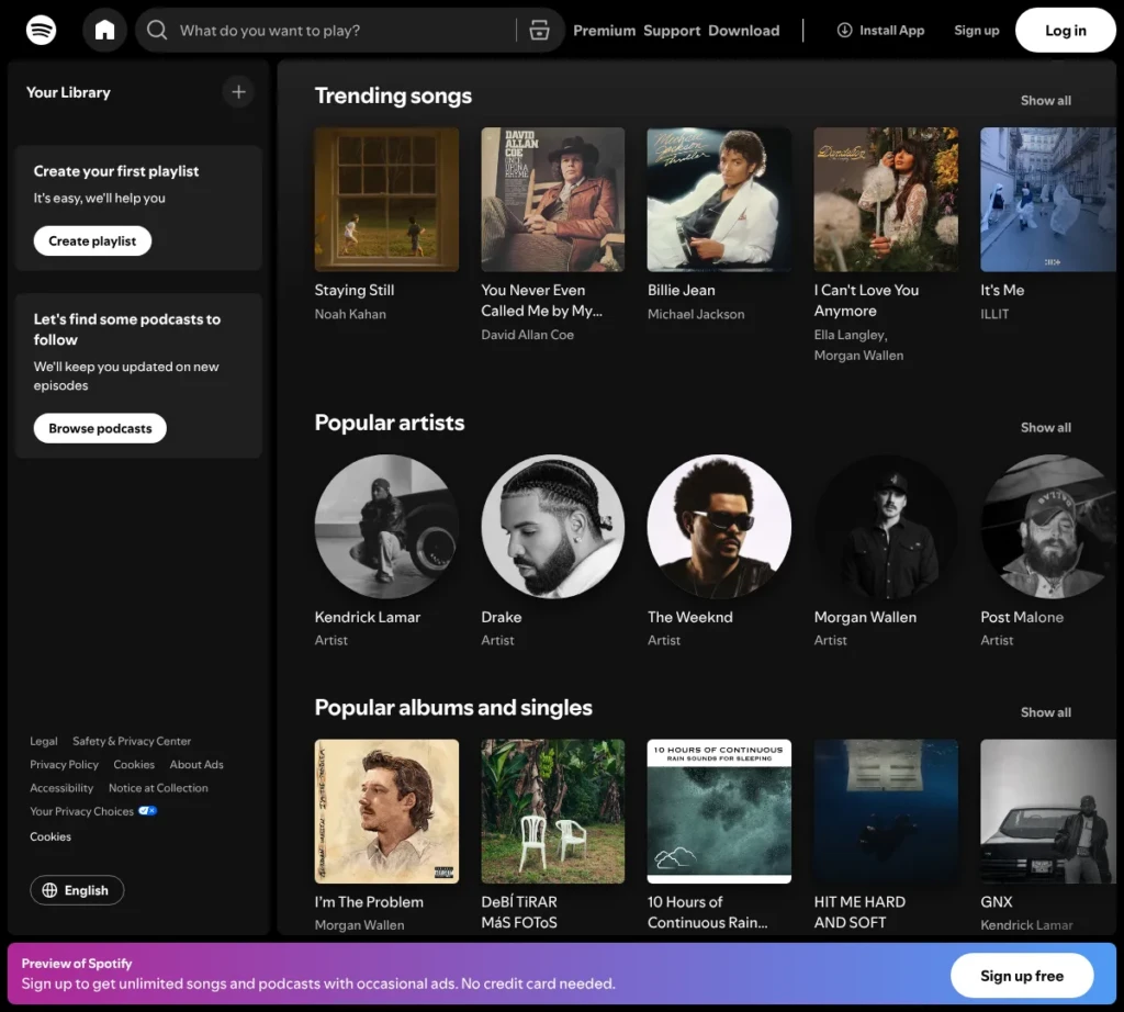 Spotify homepage screenshot