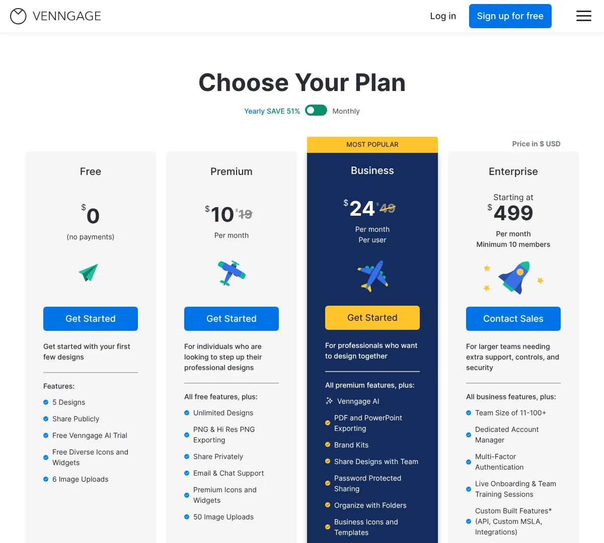 Venngage pricing screenshot
